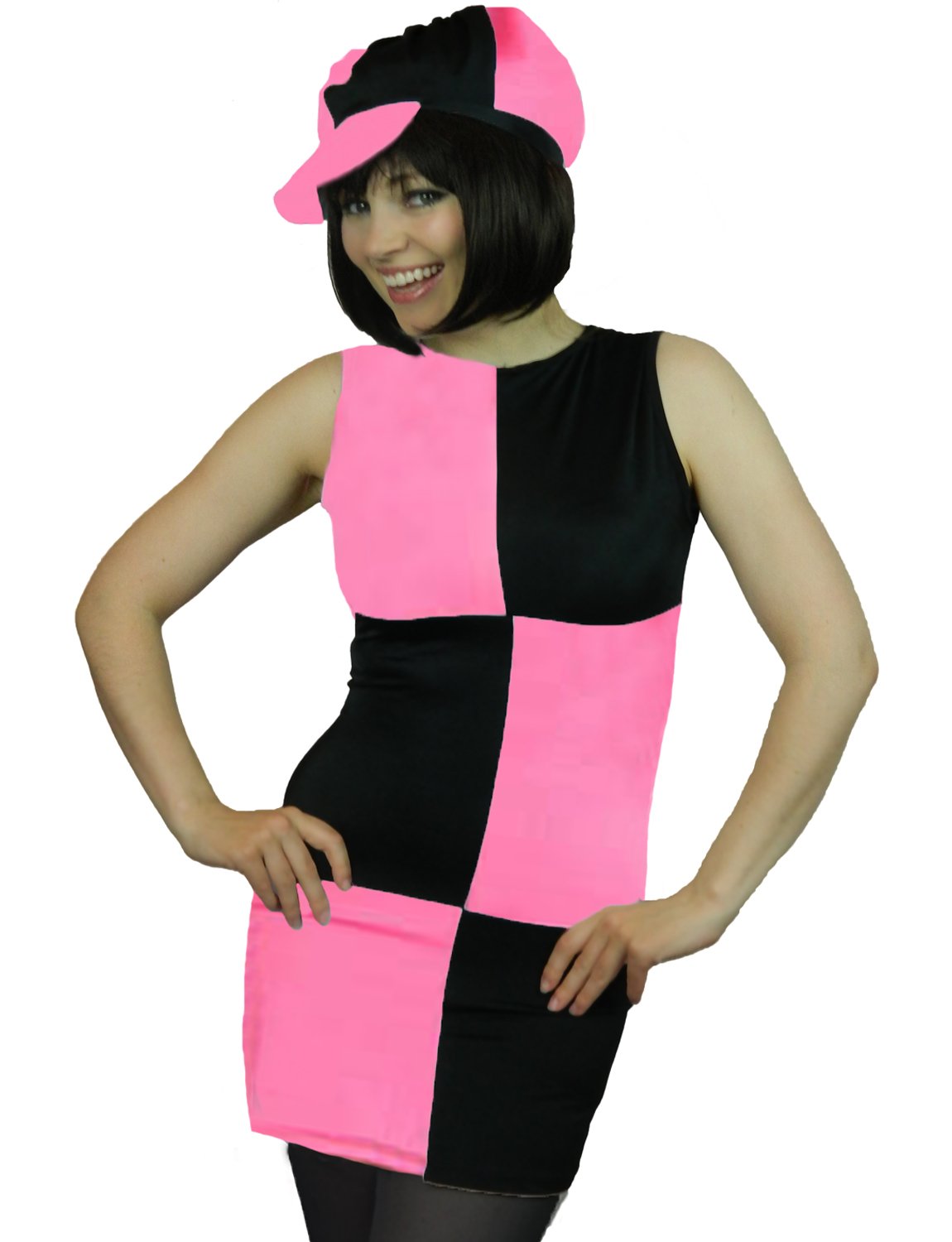 Yummy Bee - 60s Fancy Dress for Women - Disco Mini Dress Fancy Dress Costume - Cap - Plus Size Costumes (Pink,6)