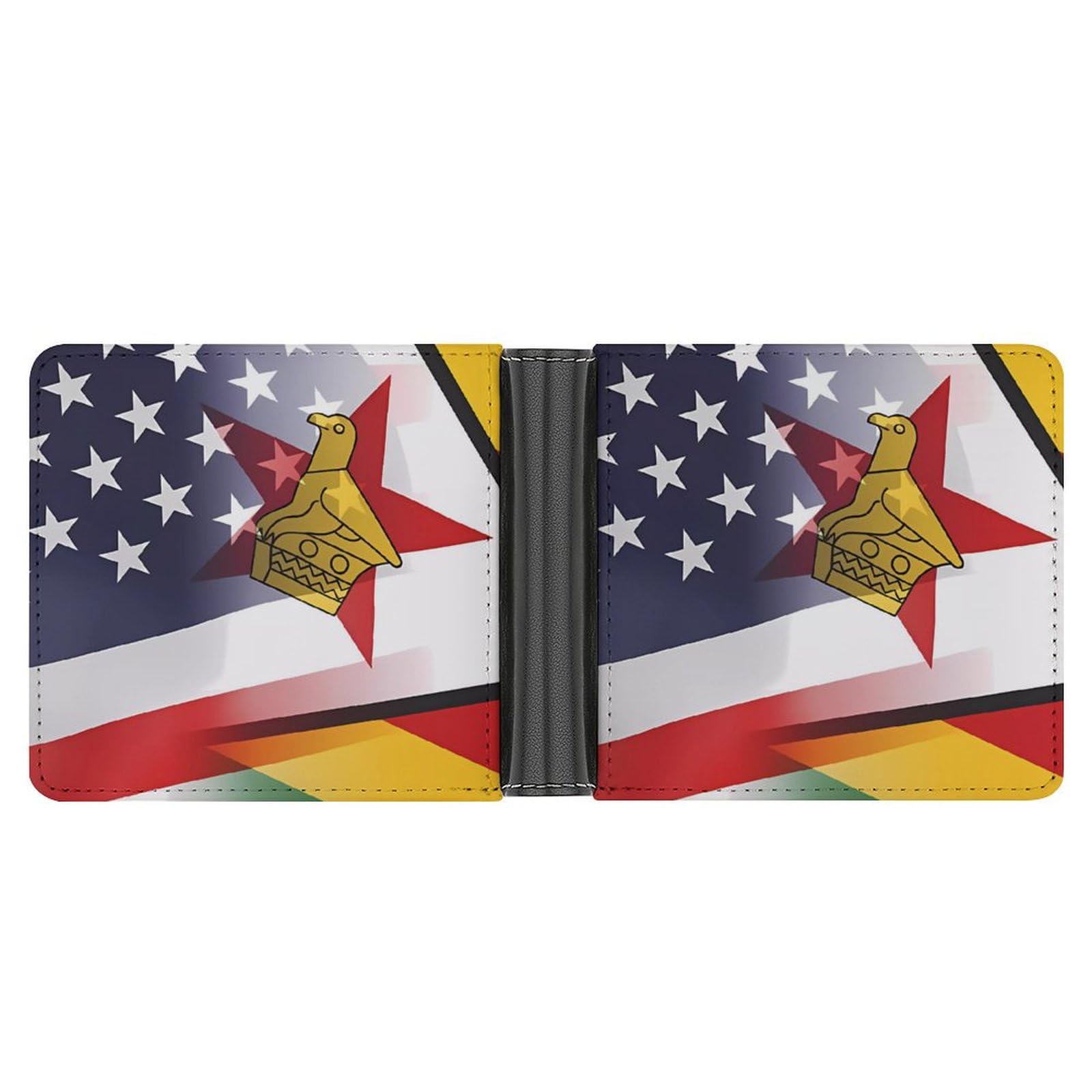 Flag of Zimbabwe and U.S. Funny Billfold Wallet Credit Card Holder Slim Passcase Pouch Purse for Men Women