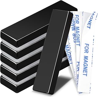 TRYMAG 6 Packs Strong Neodymium 40x10x5mm Black Magnet Bars with Adhesive Backing, Heavy Duty Rare Earth Magnets Strips Powerful for Crafts, Fridge, Garage, Kitchen, Science, Office
