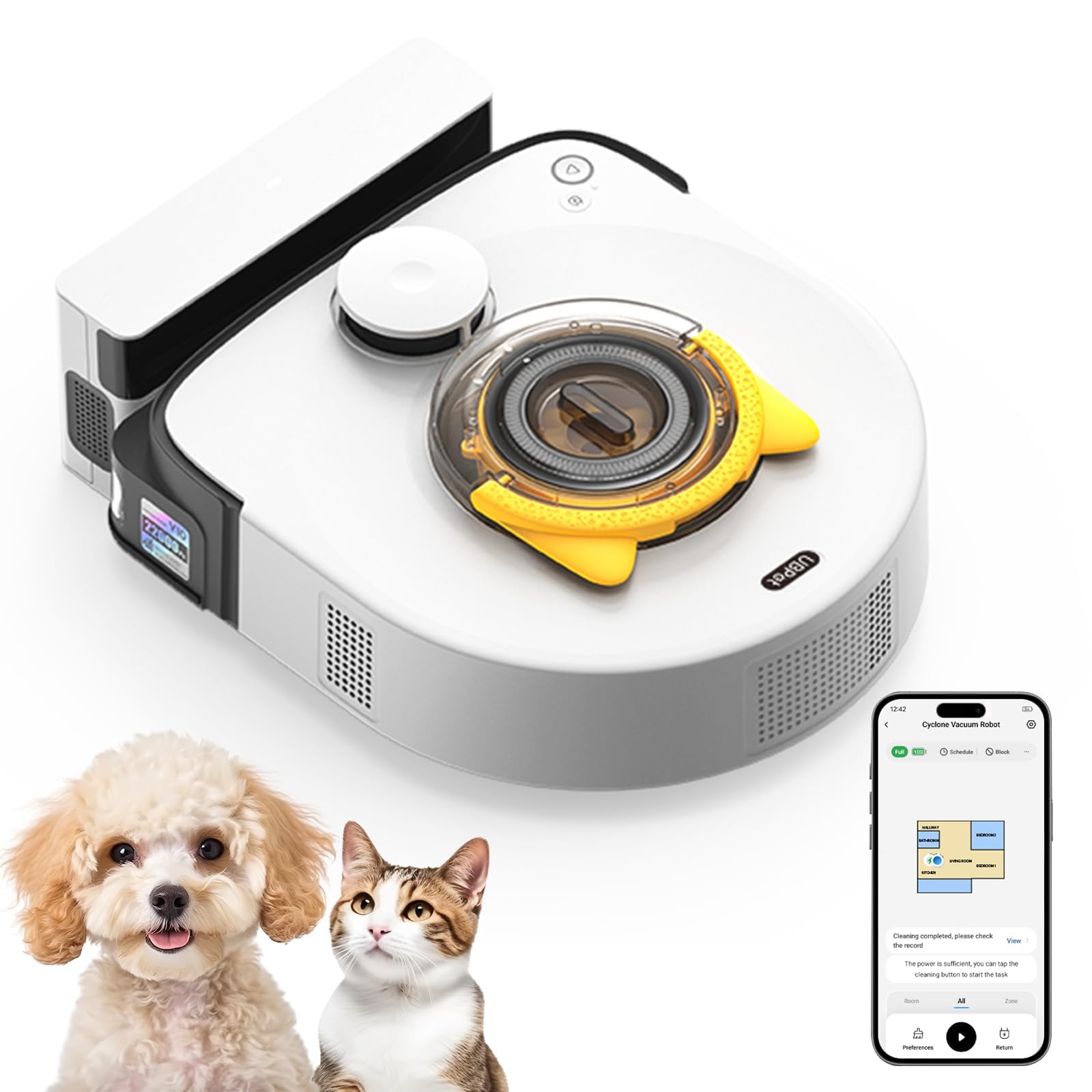 UBPET Robot Vacuum Cleaner 22000 Pa for Pet Hair on Carpets and Floors, Automatic Robot Cleaner with LiDAR Navigation, App Control, Automatic Charging (White-1)