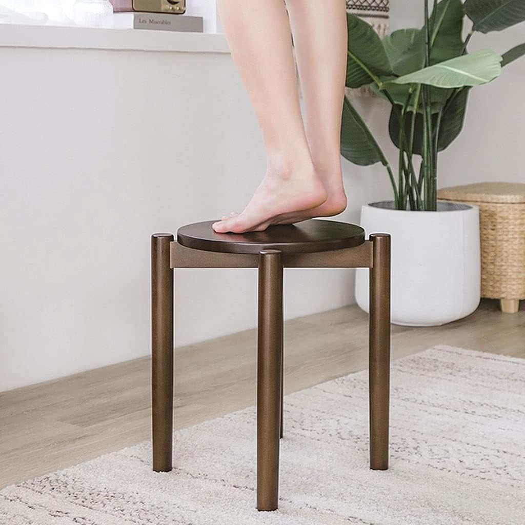 Minimalist Fashion Creative 6 Pack Stackable Dining Table and Stool High Stool, Solid Wood Stool Round Stool Wooden Stool Low Stool for Dining/Homecasual/4 Pack Walnut