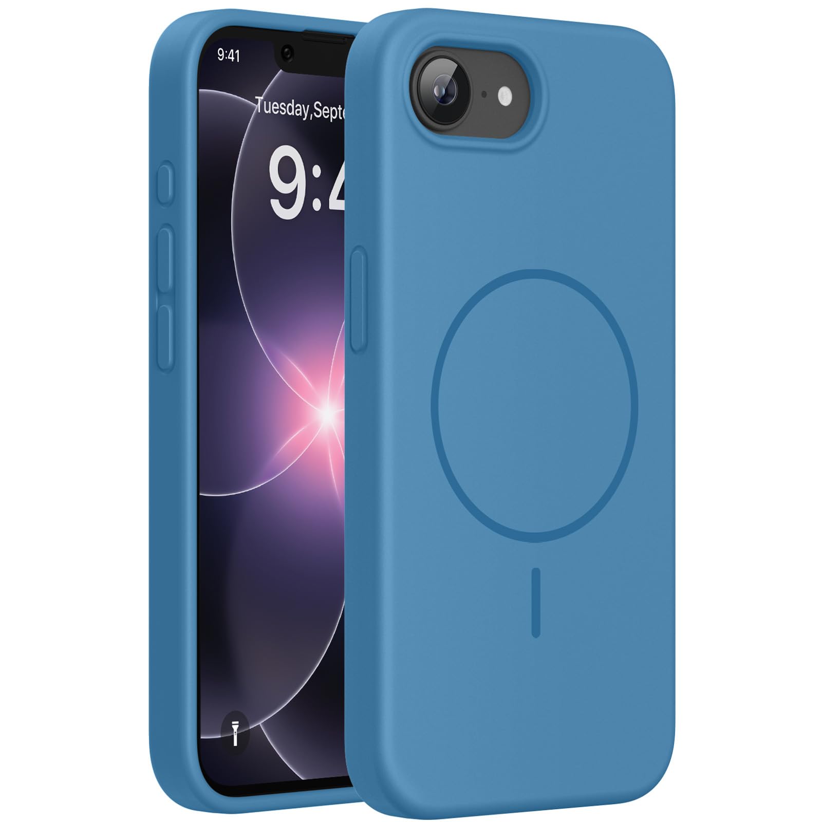 Miracase Silicone & Magnetic for iPhone 17e/16e Case, Capri Blue | Compatible with MagSafe, Soft Microfiber Lining, Premium Silicone Case Shockproof Drop Protection Phone Case for 17e/16e