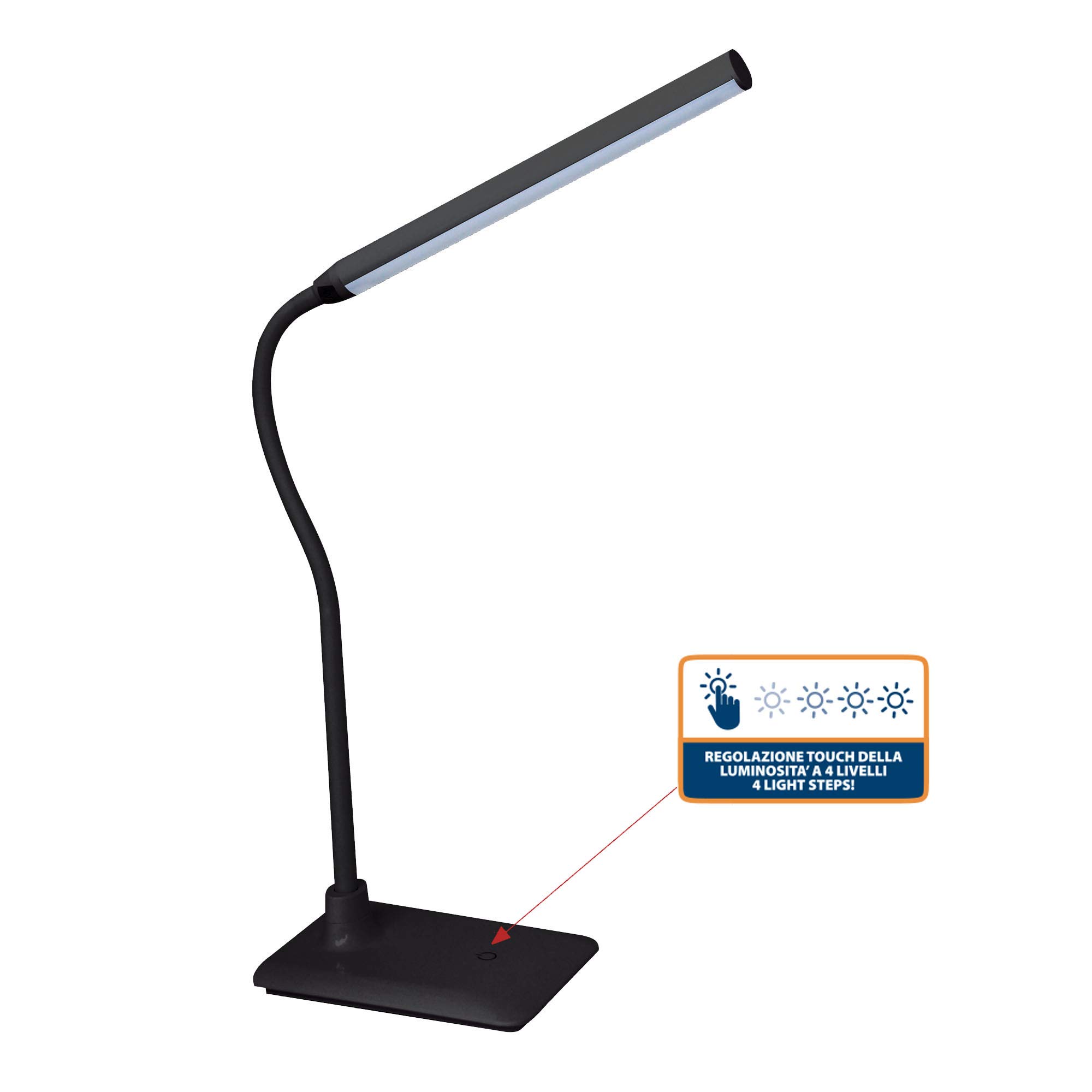 Velamp Stolik LED, 510 lm (6 W) ochrona oczu, regulowane ramię, ściemniany, przełącznik dotykowy, lampa do nauki, dom, czytanie, biurko, 6 W, czarny