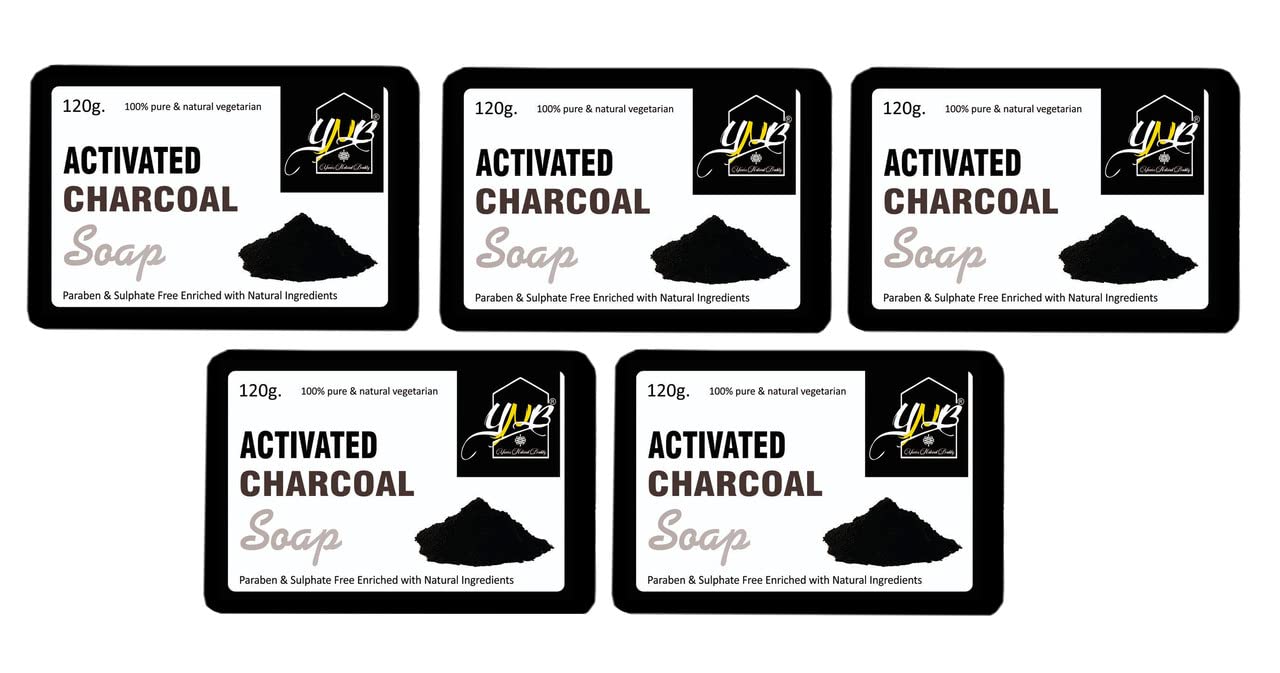 YNB YOURS NATURAL BUDDY Organic Charcoal Handmade SLS & Paraben Free Soap 120g (Pack of 5)