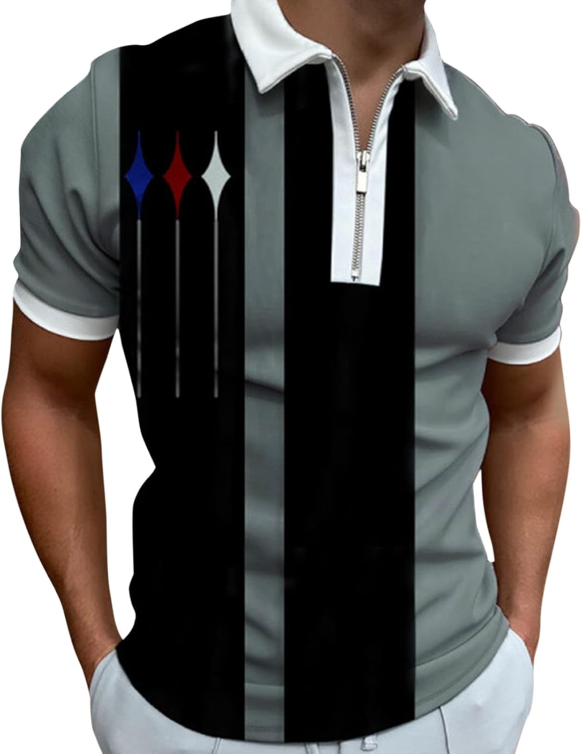 Men’s Golf Polos Casual Cotton Short Sleeve Zipper Polo T-Shirt Stripe Printed Sport Shirt Moisture Wicking Golf Shirt Men’s Golf Polos Casual Cotton Short Sleeve Zipper Polo T-Shirt Stripe Printed Sport Shirt Moisture Wicking Golf Shirt