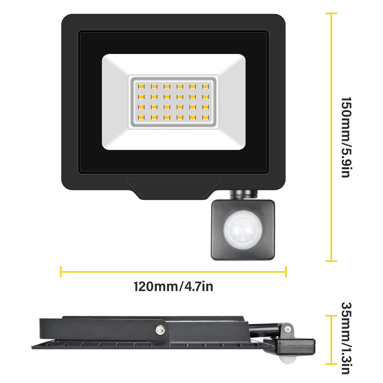 Willpower LED Security Lights Outdoor Motion Sensor 20W LED Floodlight 2000lm IP66 Waterproof PIR Lights Warm White 3000K Wall Light for Garden Backyard Garage Doorway Court Patio Lawn - Image 2