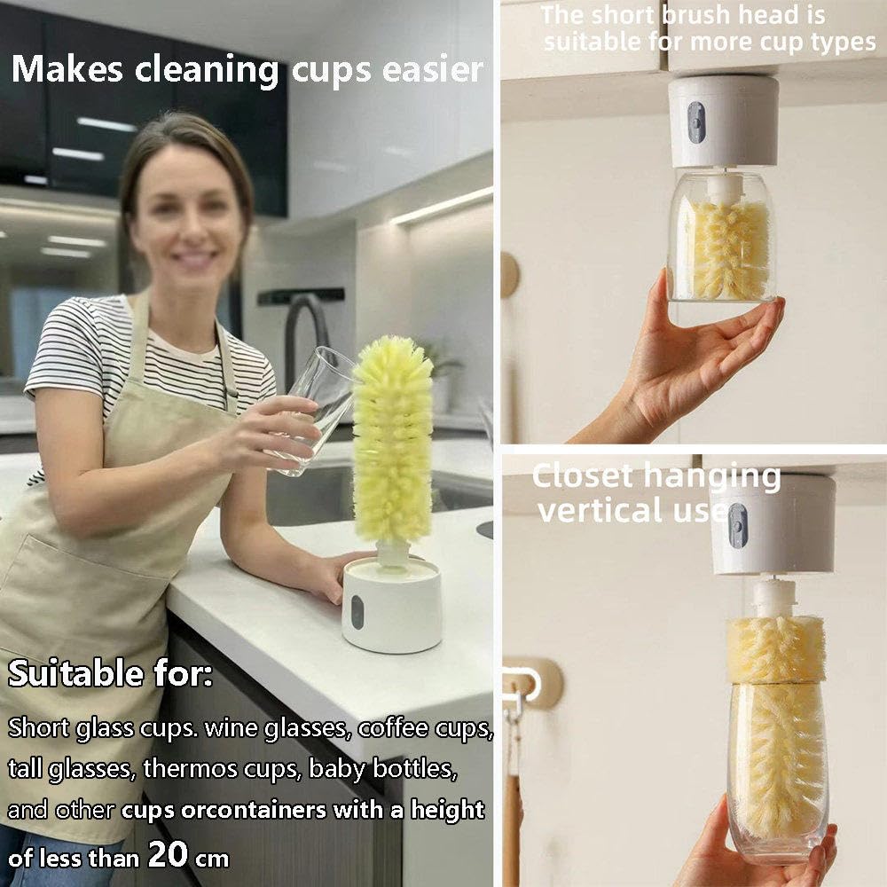 Elektrische Bürste für Flaschen und Gläser, automatische Wandmontage, mit 360-Grad-Drehung und weichen Borsten, kein Bohren erforderlich, ideal für Kaffeetassen und Weingläser