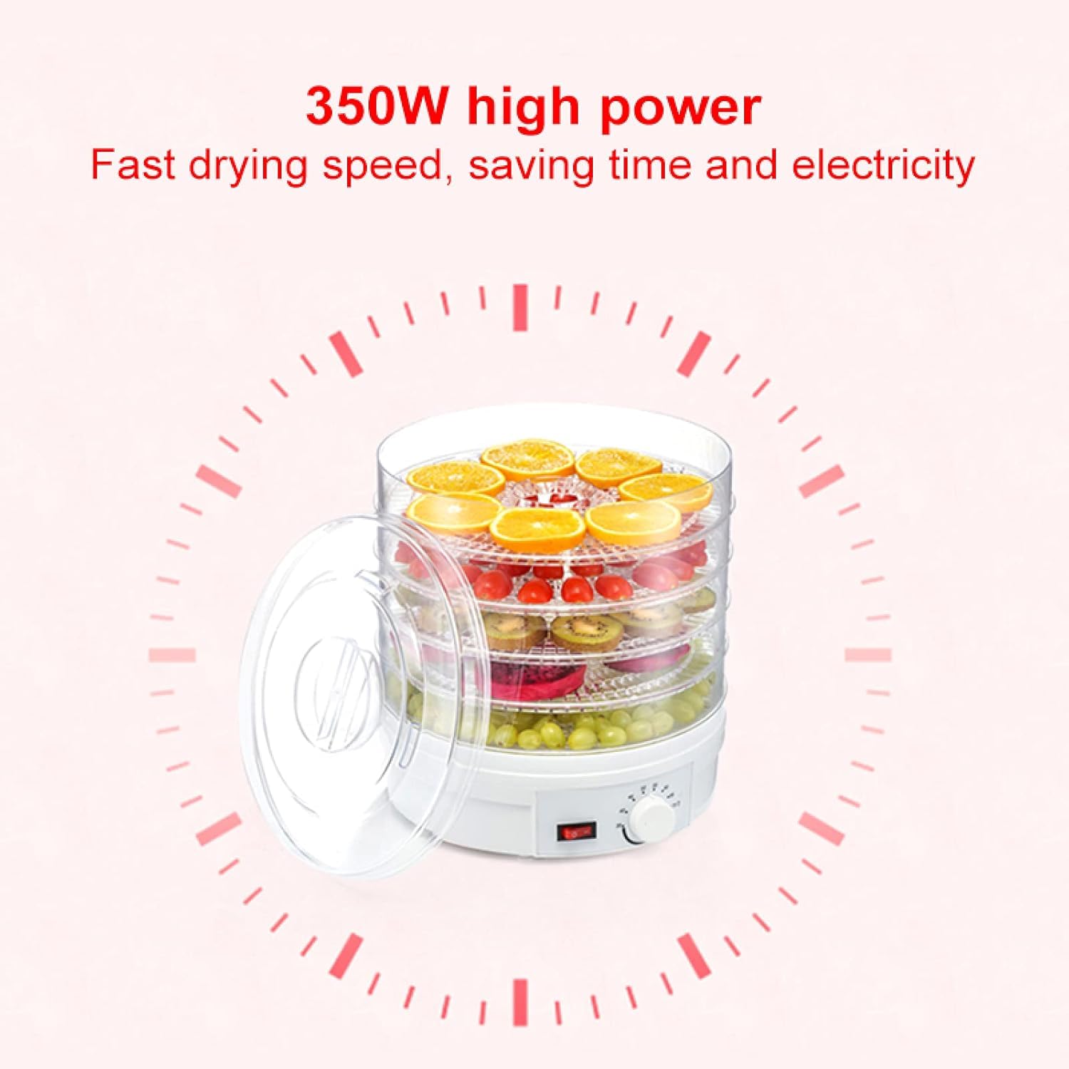 Máquina de Secador de Frutas, Deshidratón de Alimentos con 5 Bandejas Extraíbles, 35-70 ° Control Mecánico Ajustable Para Frutas Vegetales Secador de Carne de Res Máquina de Verduras