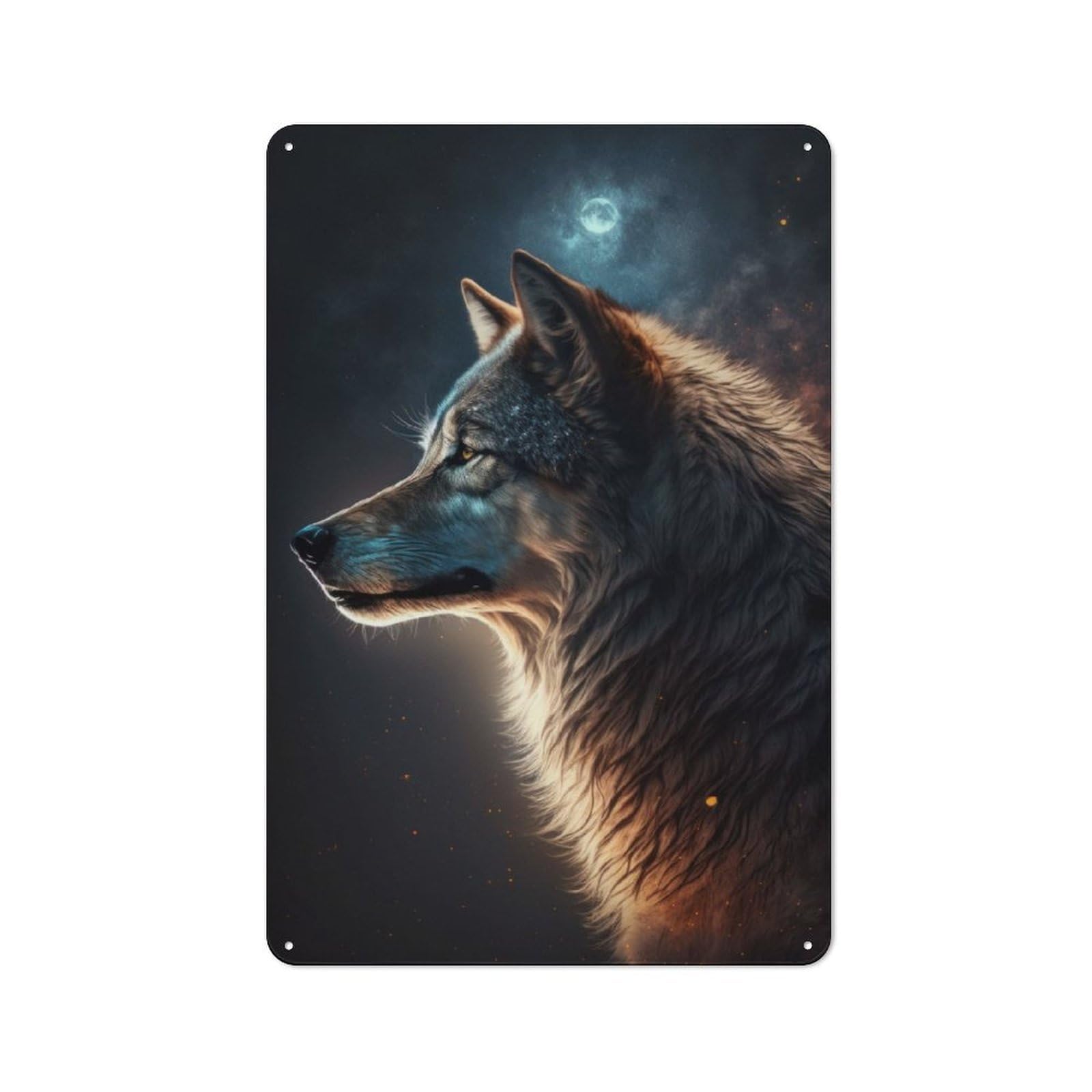 Junmoney The Wolf And The Moon 30X20cm Rustic Metal Sign With For Guest Room Or Hallway, For Vintage Wall Decor Fans, For Metal Sign Collectors