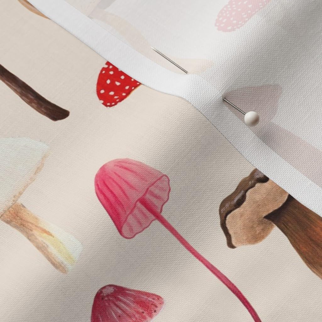 Spoonflower Fabric - Mushrooms Pink Red Brown Woodland Holiday Autumn Kitchen Mushroom Printed on Petal Cotton Fabric Fat Quarter - Sewing Quilting Apparel Crafts Decor