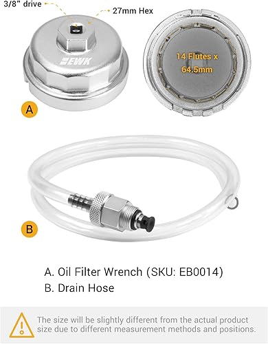 Miniatura 2 de EWK Llave de filtro de aceite de aluminio forjado de 2.520 in con manguera de drenaje, herramienta de cambio de aceite resistente para Toyota,