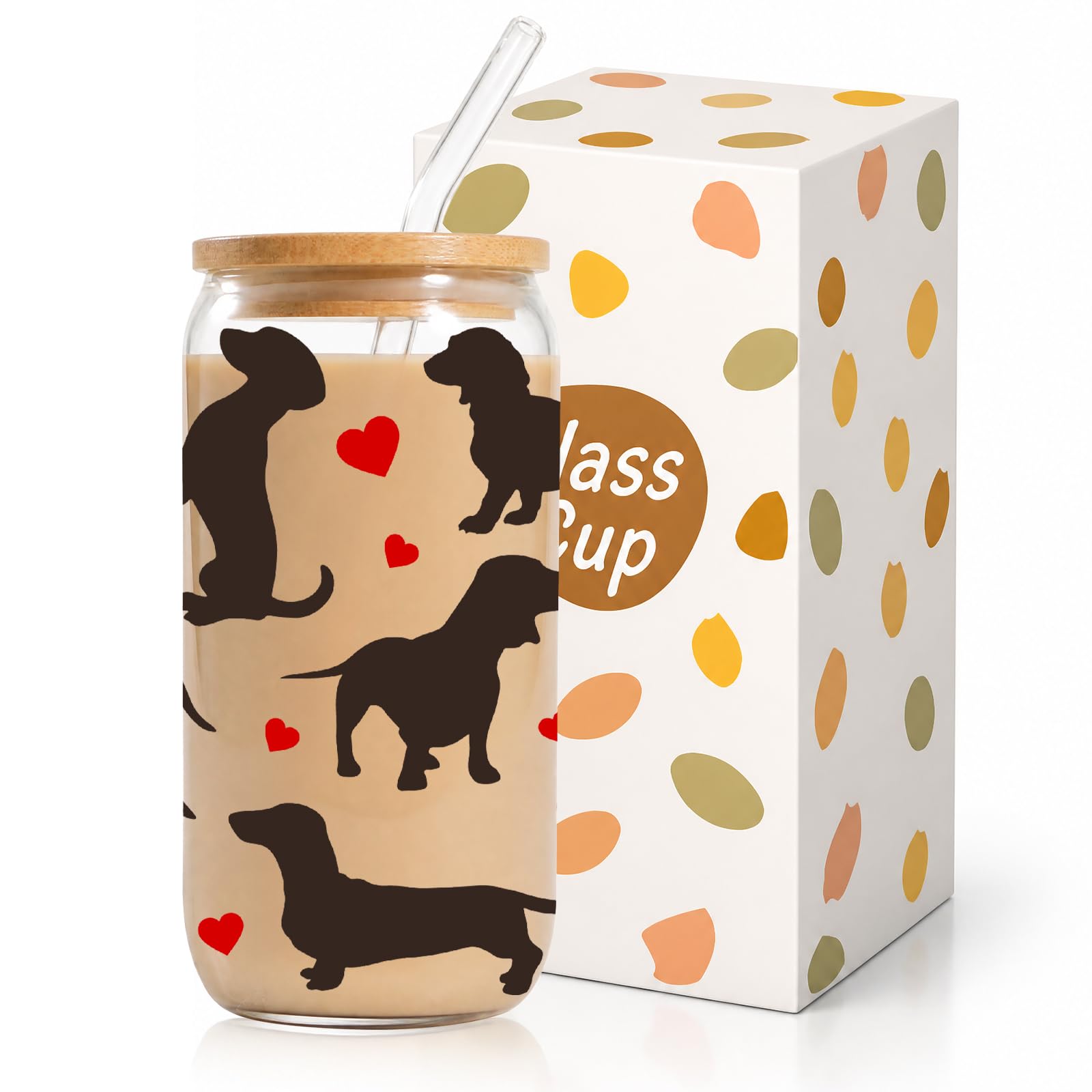 Geukmun 16oz Iced Coffee Cup, Dachshund Gifts for Women Girl