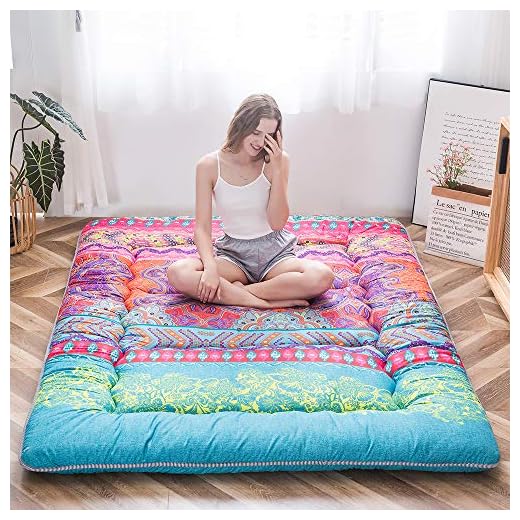 MAXYOYO Bohemian Retro Mattress Boho Floral Japanese Futon Mattress Tatami Floor Mat Foldable Portable Camping , Sleeping Pad, Lounger Couch Bed Full Size