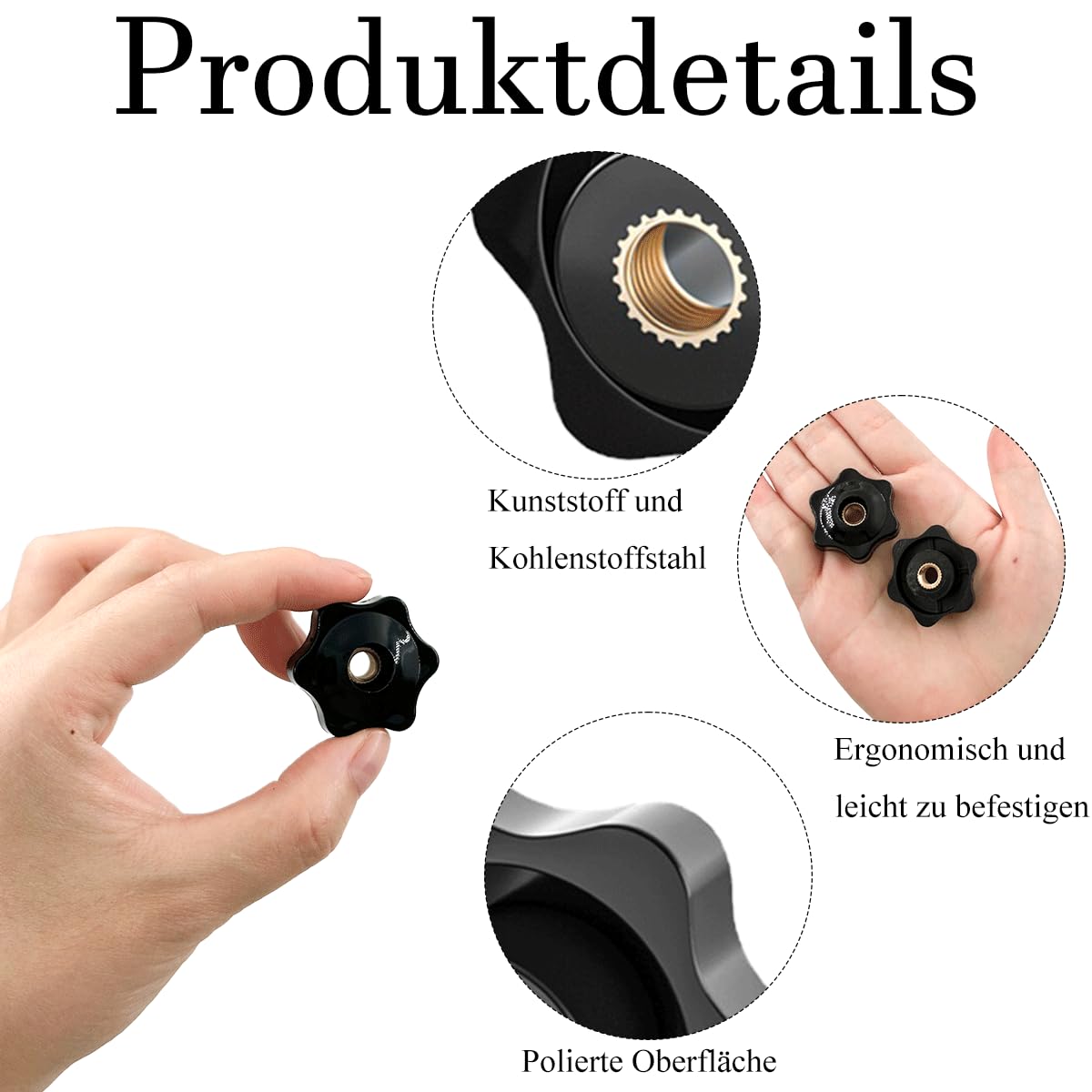 Star Grip Nut M6 Pack of 6 32 mm Diameter Outer Wing Nut Internal Thread Brass Knurled Screw Star Handle for Machines and Systems Furniture Fitness Equipment