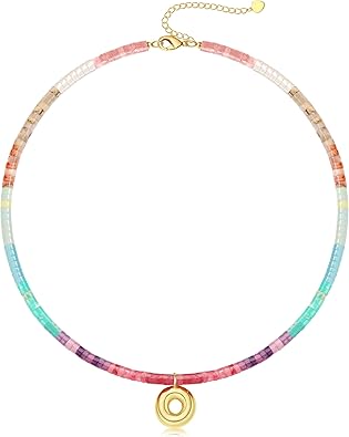 Beaded Initial Necklaces for Women Teen Girl Gifts Trendy Stuff Colorful Gemstone Choker Necklace with Bubble A-Z Stocking Stuffers for Teens Christmas Gifts for Her Birthday Summer Beach Jewelry for Daughter Sister Friend