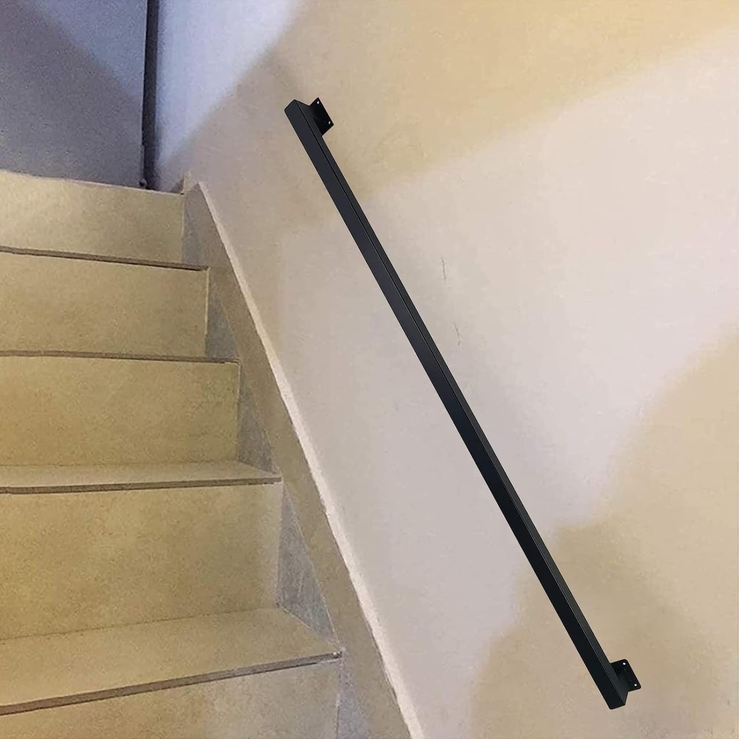 Barandilla De Escalera Cuadrada Kit Completo De 1 Pie-20 Pies,Barandillas De Tubería Industrial De Alta Resistencia Negras Para Escaleras,Pasamanos De Escalera Antideslizantes Con Soportes,7