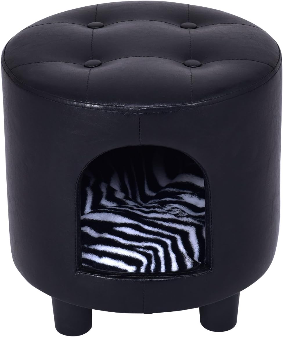 Giantex Pet House Louge Sofa Dog Cat Puppy Sleeping Bed Foot Stool Multifunction Black