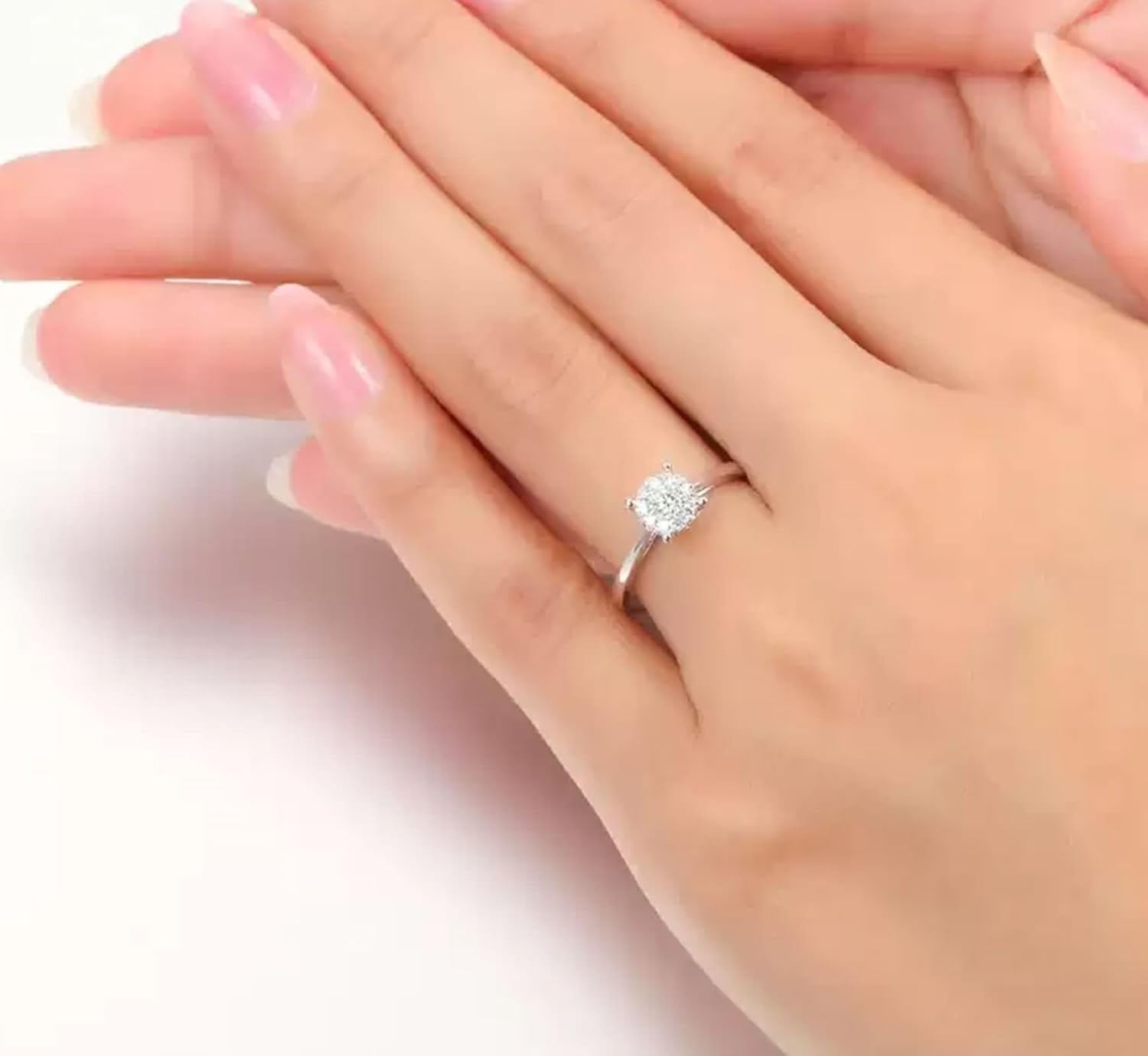 Women Promise Ring 9K / 14K / 18K White Gold, 4 Prongs Round with 0.16ct Diamond, Anniversary Rings Silver for Women