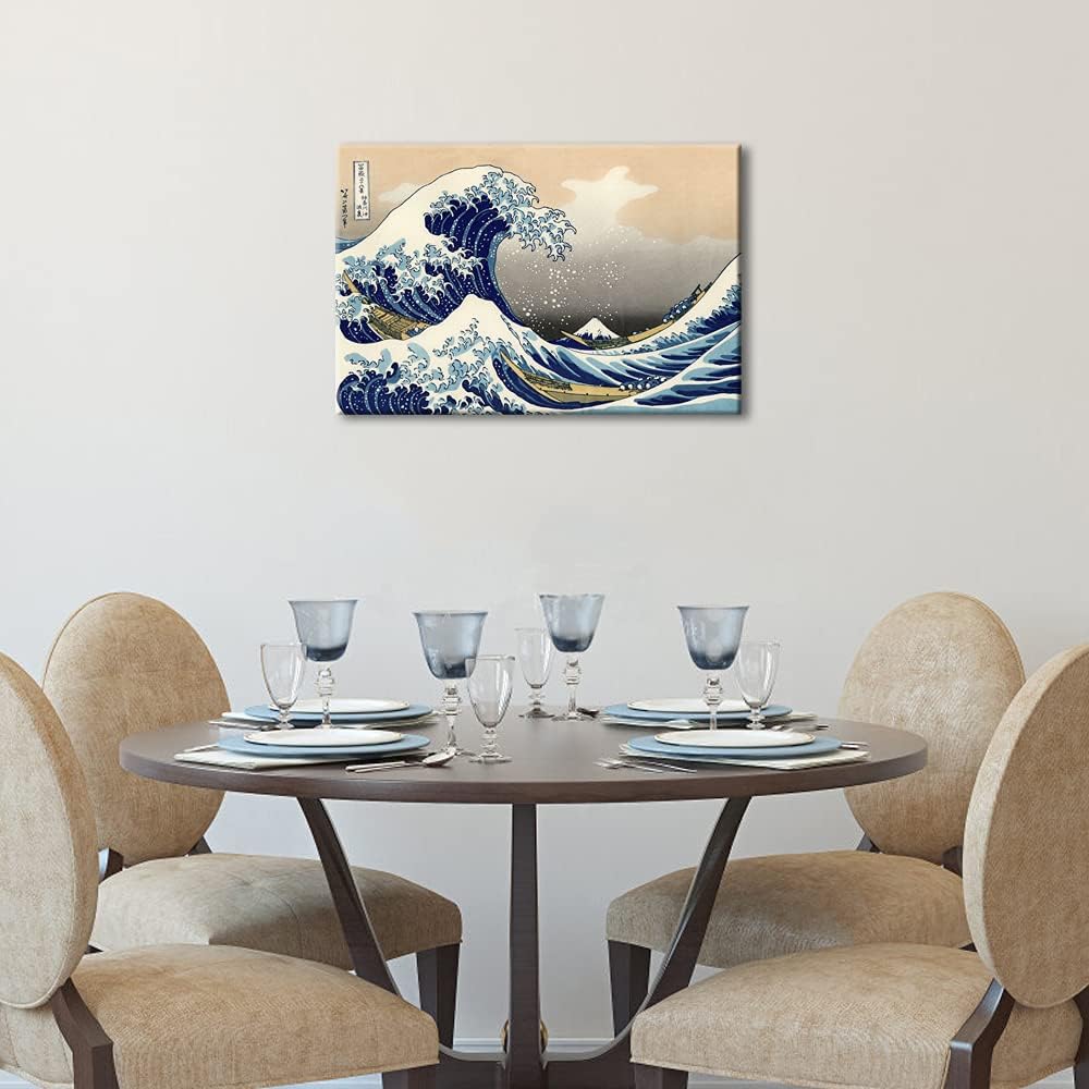 Wieco Art Great Wave of Kanagawa Katsushika Hokusai Modern Stretched and Framed Canvas Prints Artwork Abstract Landscape Pictures Paintings on Canvas Wall Art for Home Office Decorations Wall Decor