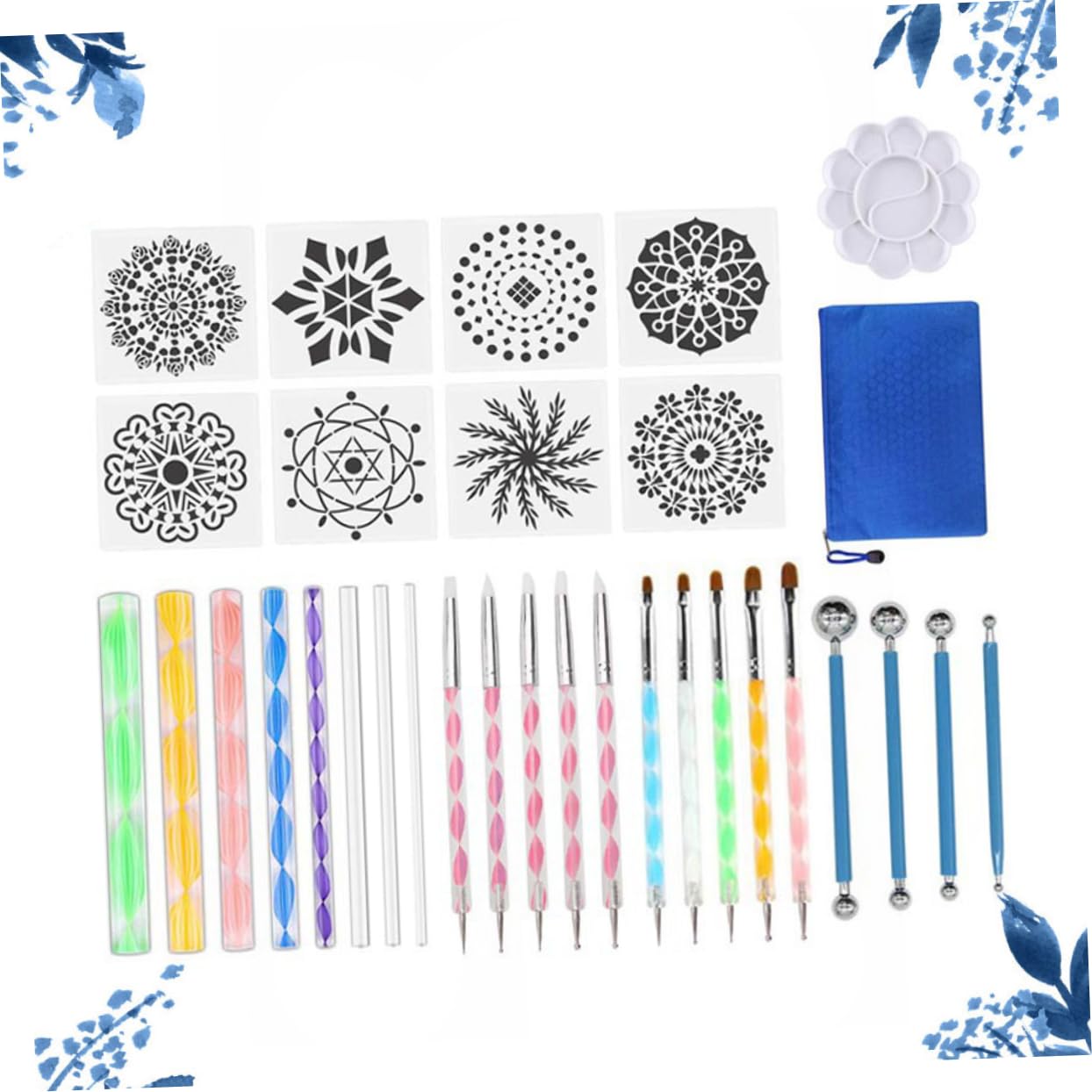 TEHAUX Strumenti per Pittura Mandala Kit di Pennelli in Ceramica Modelli di Pietre per Pittura Fai da Te Strumenti per Punteggiare in Argilla Accessori per Dipingere su Rocce Carta Pietra