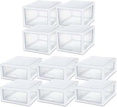 Sterilite Stackable Drawer Organizers 27 Quart, 4-Pack and 16 Quart, 6-Pack