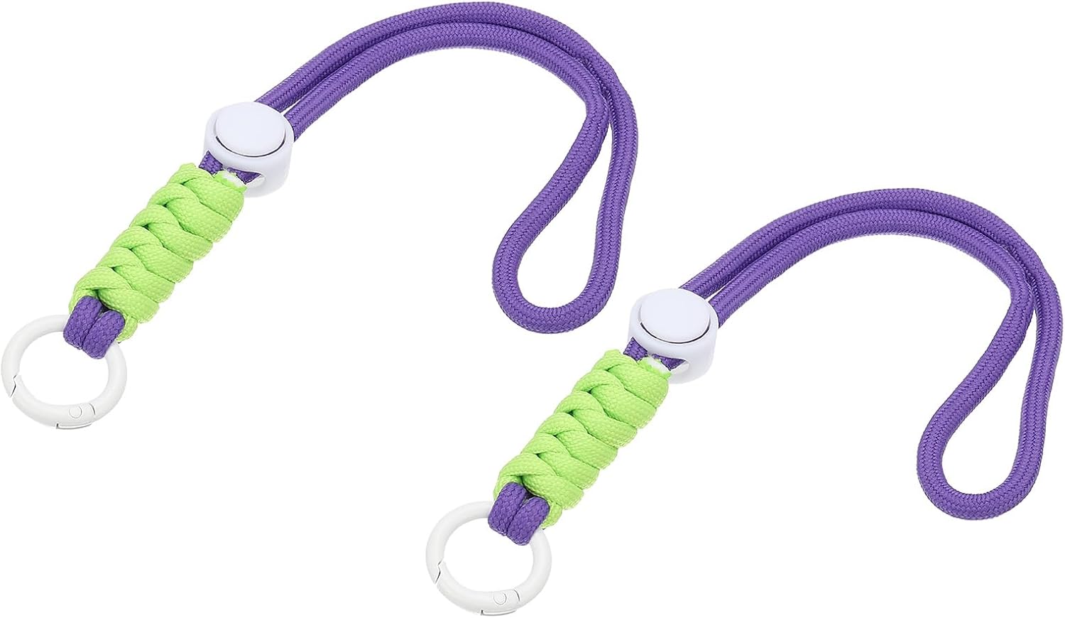 PATIKIL Paracord Lanyard Keychain, 2Pcs Cell Phone Keychain Rope Wrist Lanyards Braided Strap with Spring Ring for Hanging Key, Dark Purple, White, Light Green