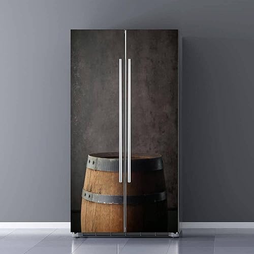 Miniatura 1 de Juego de envoltorios de vinilo autoadhesivos para refrigerador, puerta de barril de madera vieja, adhesivo extraíble para nevera, regalo para