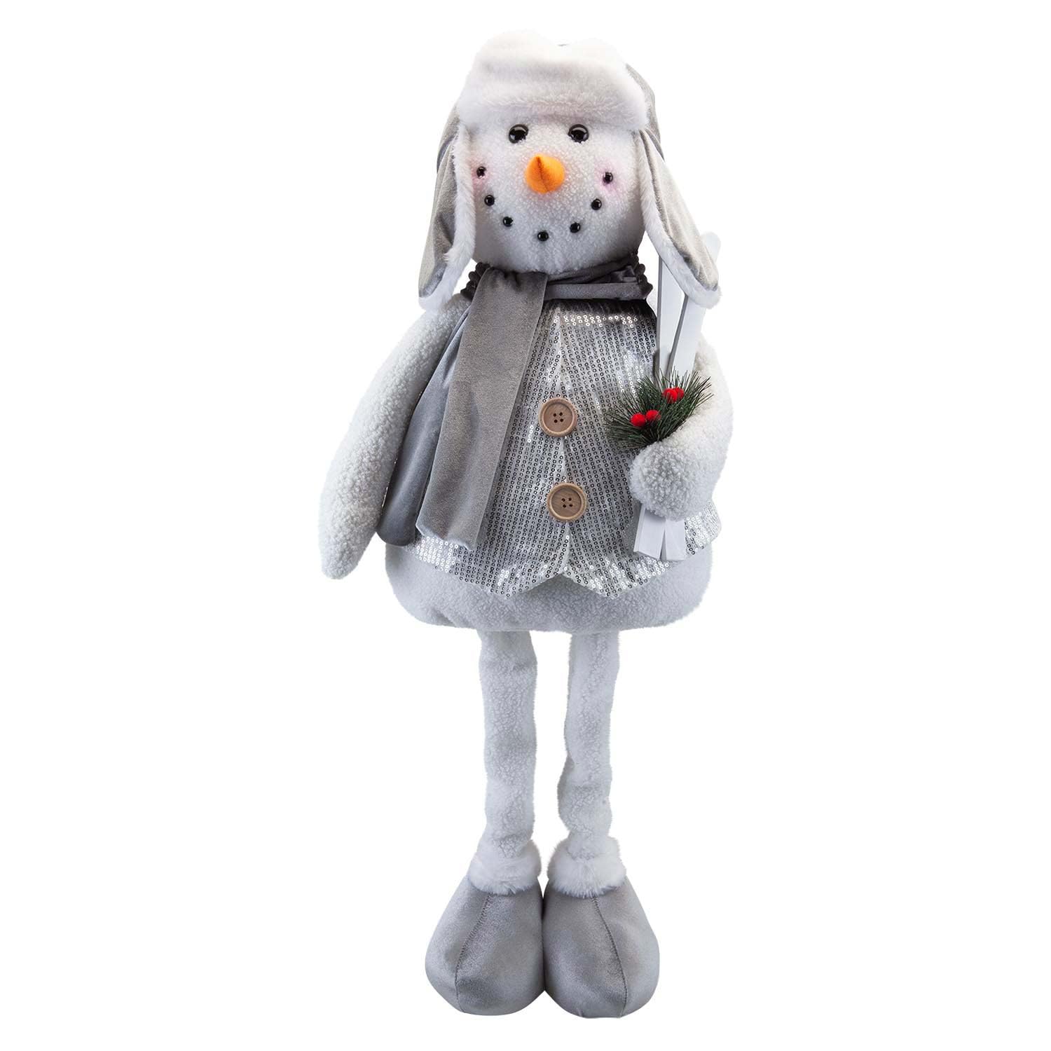 Vfm E-Store Silver 62Cm - Christmas Standing Snowman Decoration Festive Indoor Xmas Ornaments - 62Cm X 40Cm Silver X 1