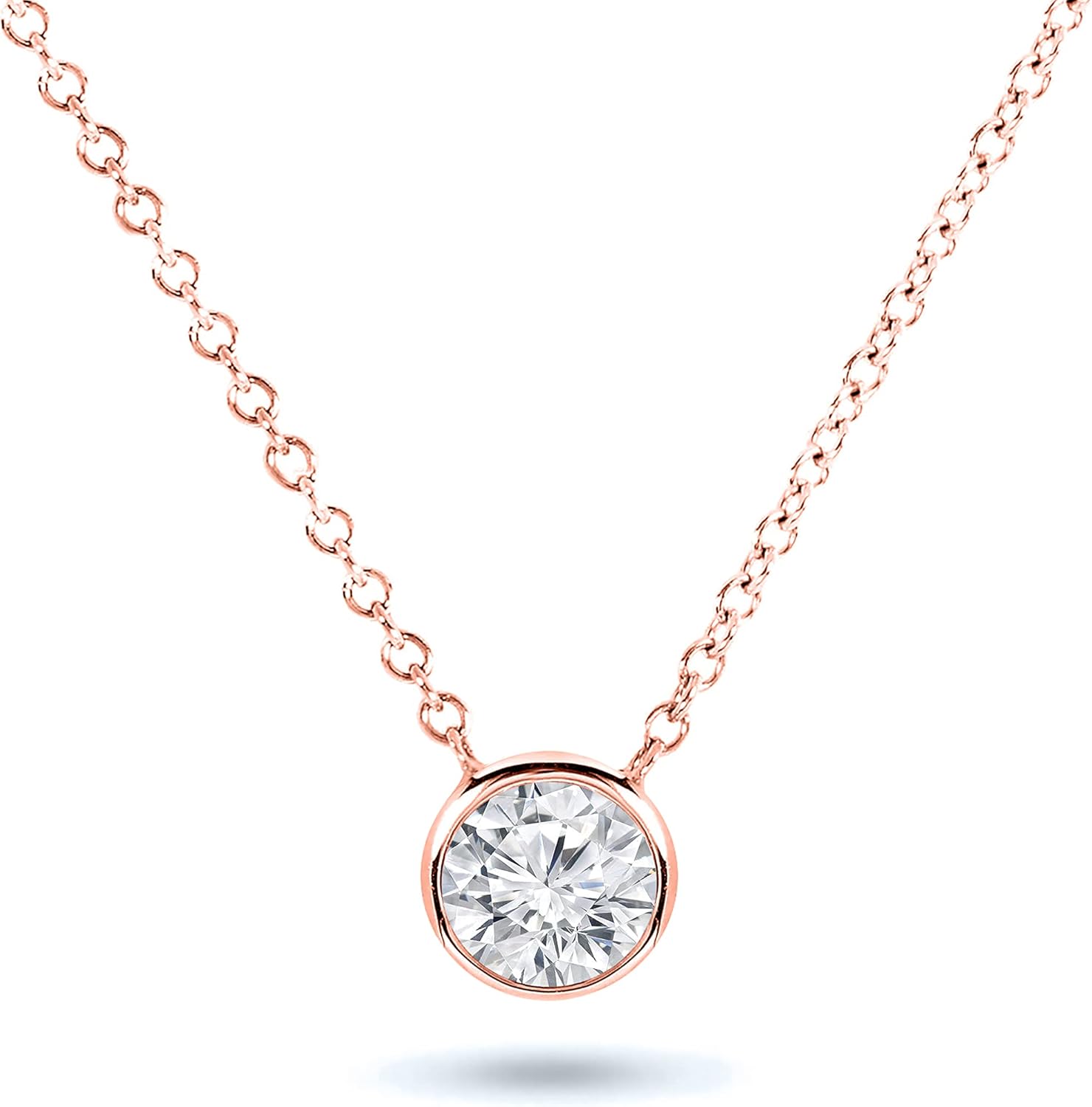 1/5 to 1 Carat Diamond Round Solitaire Pendant Necklace for Women in 14k Gold (I2-I3, cttw) on 16 to 18 Inch Adjustable Chain with Spring Ring Bezel Setting by Diamond Wish