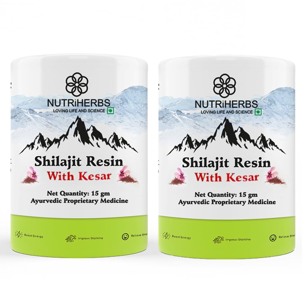 NUTRI HERBS Pure Himalayan Shilajit Resin with Kesar - Improve Stamina & Performance, Ayurvedic Immunity Booster, Support Bone & Joint Health, Rich in fulvic acid,Lab Tested Supplement (15g Pack of 2)