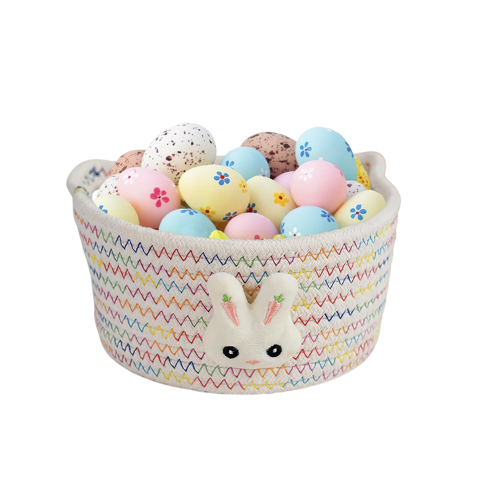 Easter Bunny Woven Baskets Cute White Rabbit Woven Basket Egg Storage Baskets Gifts Tiny Basket for Table Bathroom Closet Room Organizer Decor