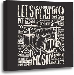Ansouyi 12x12 Inches Canvas Wall Art Painting Vintage Music Rock Drums Tee Graphics Drummer Text Sign Home Decorative Artwork Prints