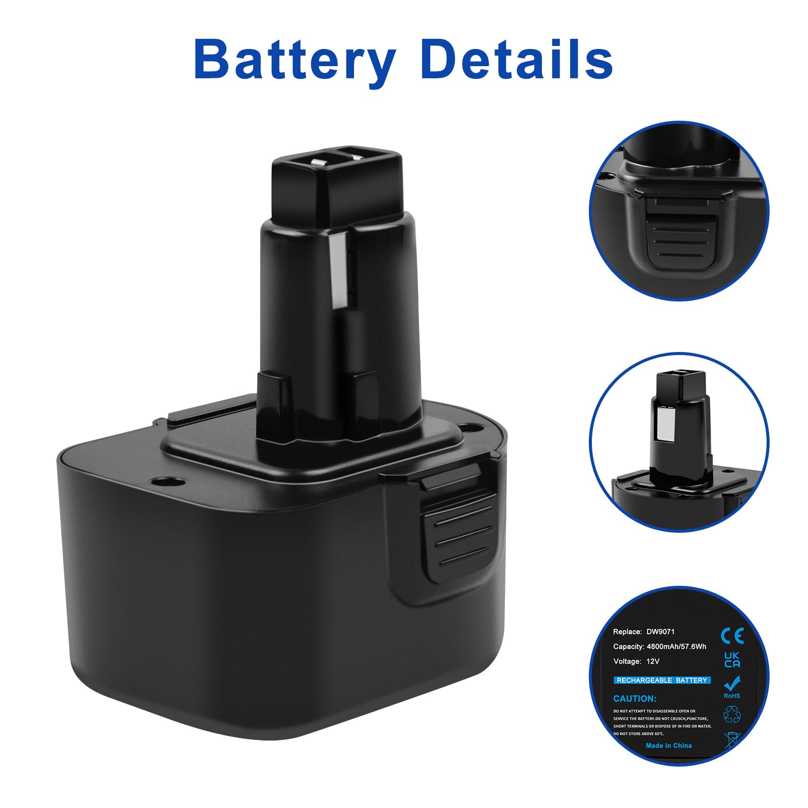 Batteria 12V 4,8Ah Ni-MH Per DeWalt – Compatibile Con DC9071, DW9072, DE9074 E Molti Altri Modelli