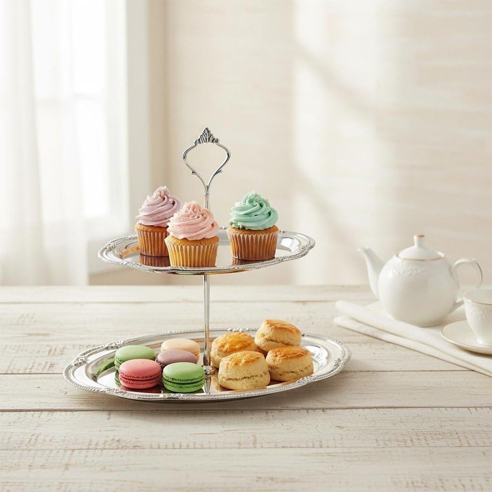Alzata per Cupcake a 2 Livelli in Acciaio Inox, Vassoio per Frutta, Buffet di Dessert, Alzata per Torte per Compleanni, Matrimoni E tè Pomeridiano.