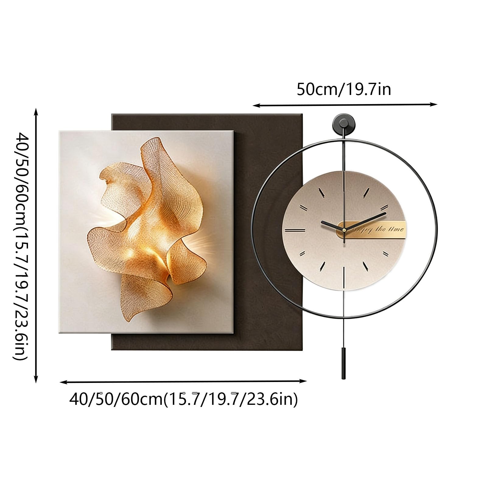 Cuadro Decorativo En 3d Arenisca Con Reloj Pared Reloj Pared Moderno Tira Luces Led Mecanismo Silencioso Ideal para Salones Dormitorios Y Pasillos StyleA 60x60cm/23.6x23.6in