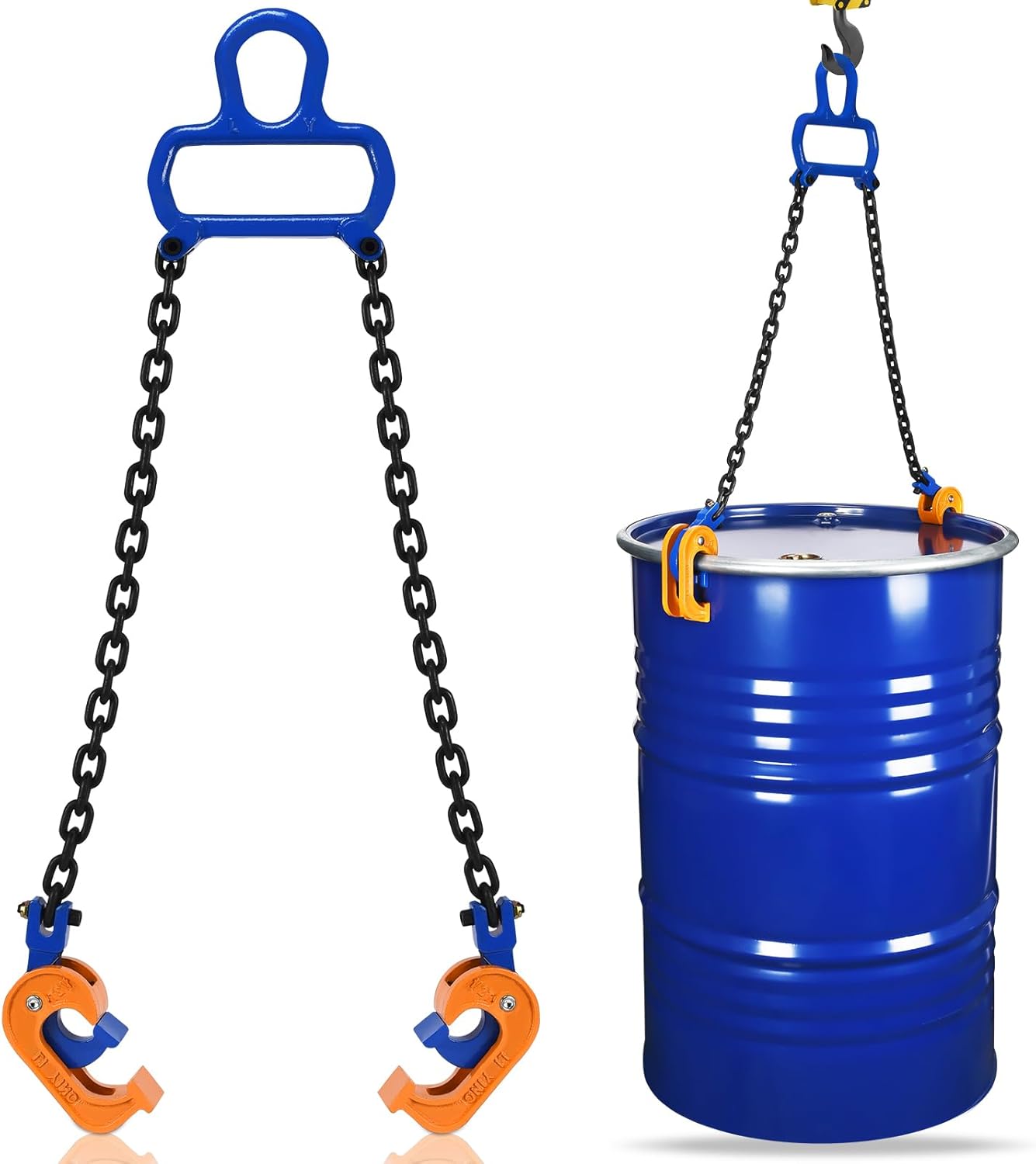 55 Gallon Drum Lift -Chain Drum Lifter- 2200 lb Capacity - Improved Multi-Purpose Top Lifting Ring - Designed to Lift 30 and 55 Gallon Drums, Closed Metal/Plastic Drums.