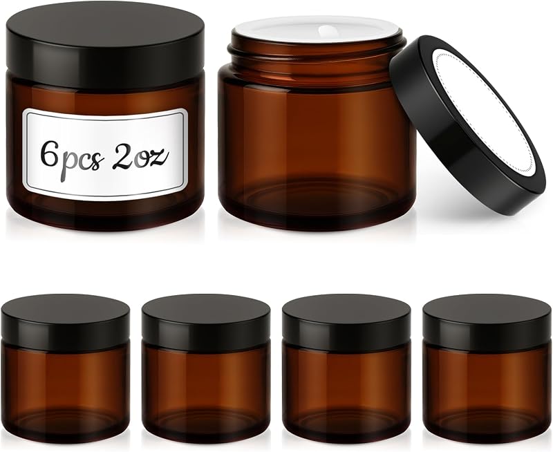 Frascos de vidro âmbar Tecohouse com tampas pretas, 6 unidades, 60 mL