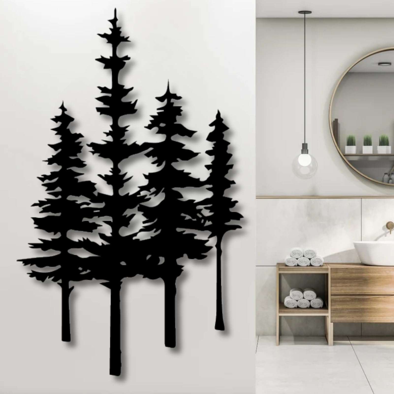 Mimiso Metal Pine Tree Wall Art,Pine Tree Decor,Wall Decorations for Living Room,Bedroom,Nature Forest Metal Decor (Black,30"×18")