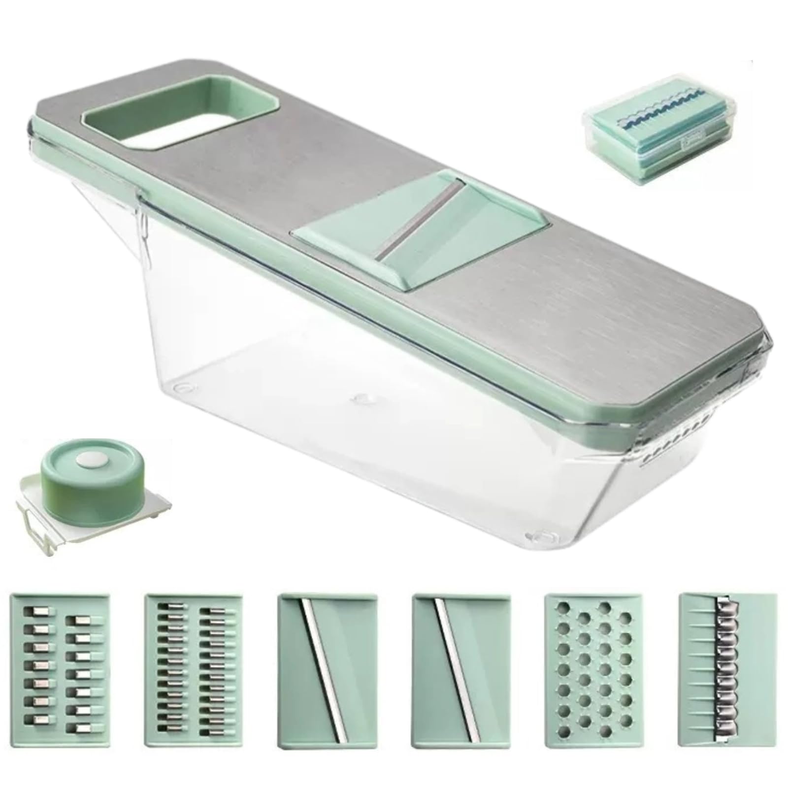 Cortador multifuncional de acero inoxidable para verduras, frutas y alimentos, cortador con cesta escurridora extragrande (transparente)