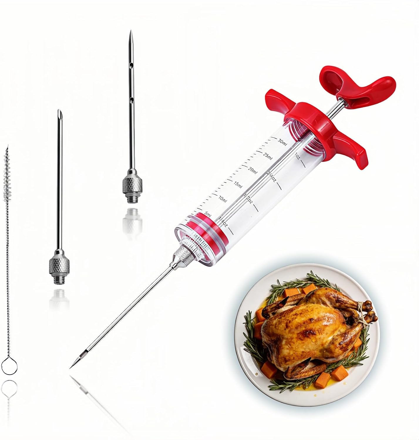 Meat Injector Marinade Syringe Kit -1 oz Food Grade Plastic Flavor Injector with 3 Stainless Steel Needles & Cleaning Brush-Ideal for Turkey,Beef,Chicken-Perfect for Grilling & Holiday Cooking