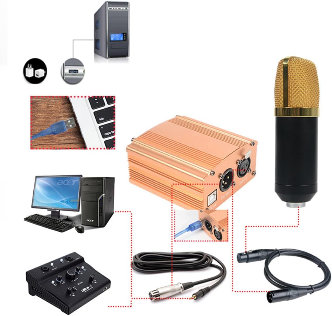 5v USB Input Power Supply for Condenser Microphone Isolated Voltage-Boosting Technology Balanced Stable Output for Computer Recording Broadcasting Black