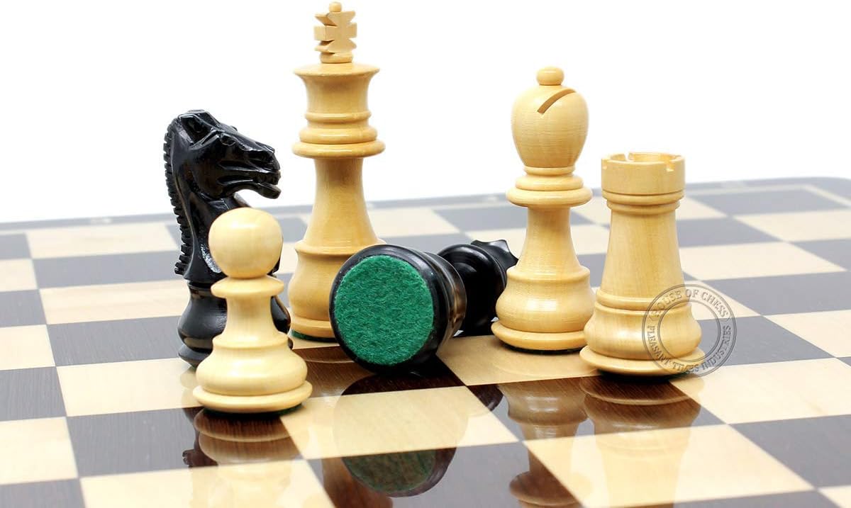 House of Chess - Ebony Wood/Boxwood Chess Set Pieces Galaxy Staunton 3" (76 mm) with 15" x 15" Wenge Wood Board + 2 Extra Queens, 4 Extra Knights & 2 Extra Pawns