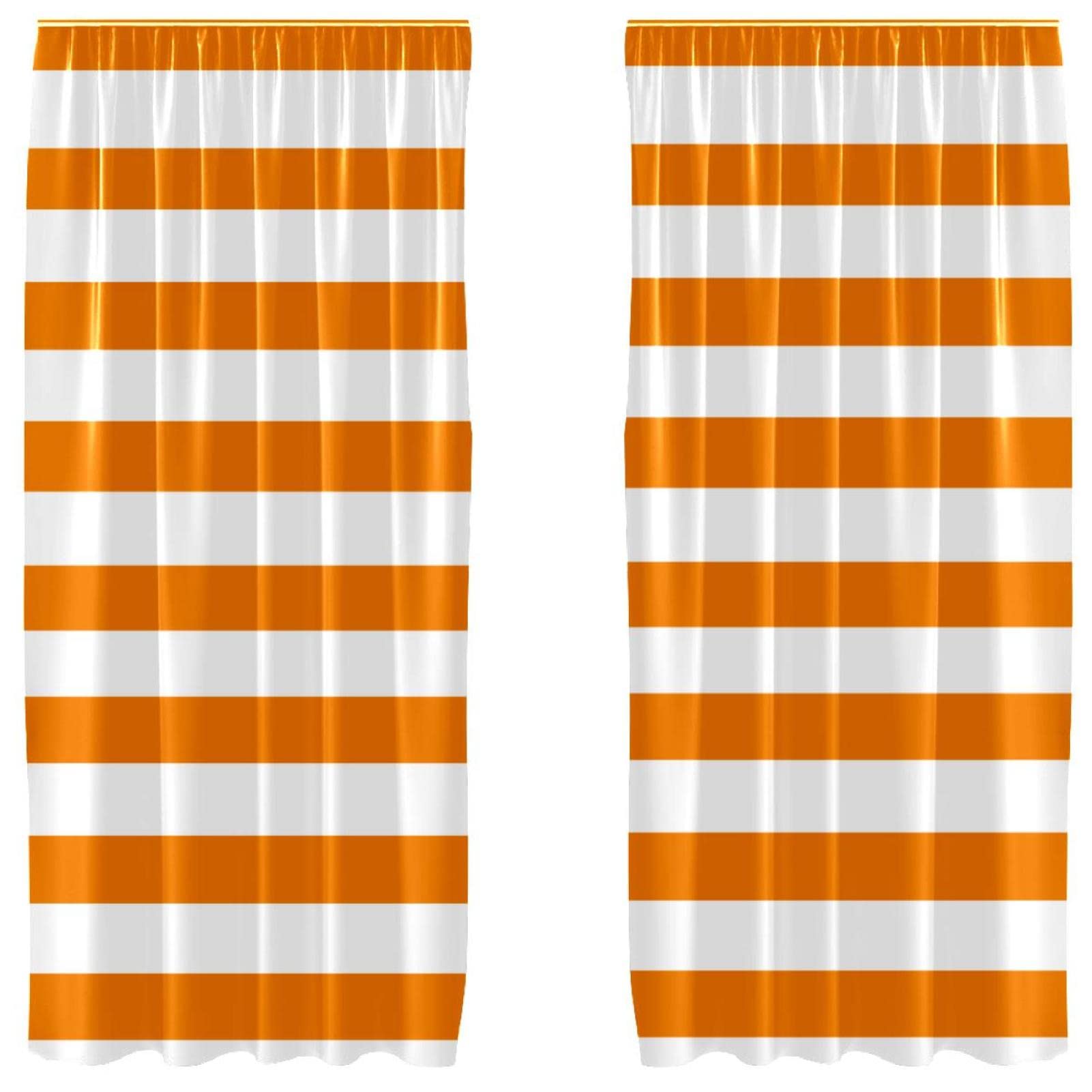 Cortinas opacas de microfibra para dormitorio con rayas blancas y naranjas de 55x84"