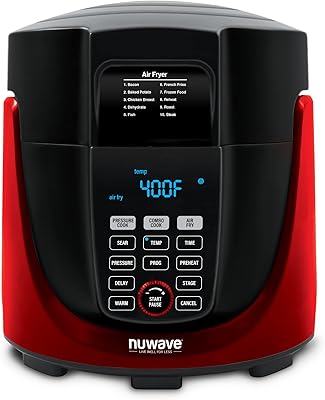 Nuwave Duet Pressure Cooker, Air Fryer & Grill Combo with Removable Pressure and Air Fry Lids, 6qt Stainless Steel Pot, 4qt Stainless Steel Air Fryer Basket & Built-In Sure-Lock Safety Technology, Red