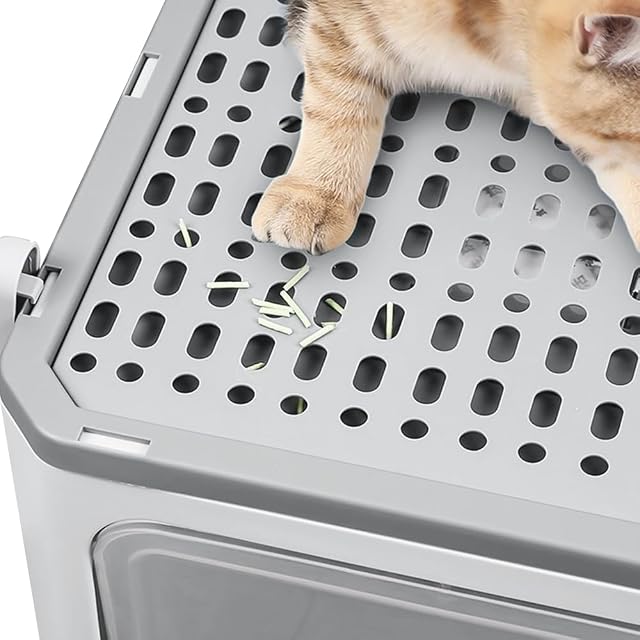 Foto 4 de 8 de OHMG Caja de arena para gatos con tapa, incluye pala, bandeja extraíble, 2 aberturas, fondo antigoteo