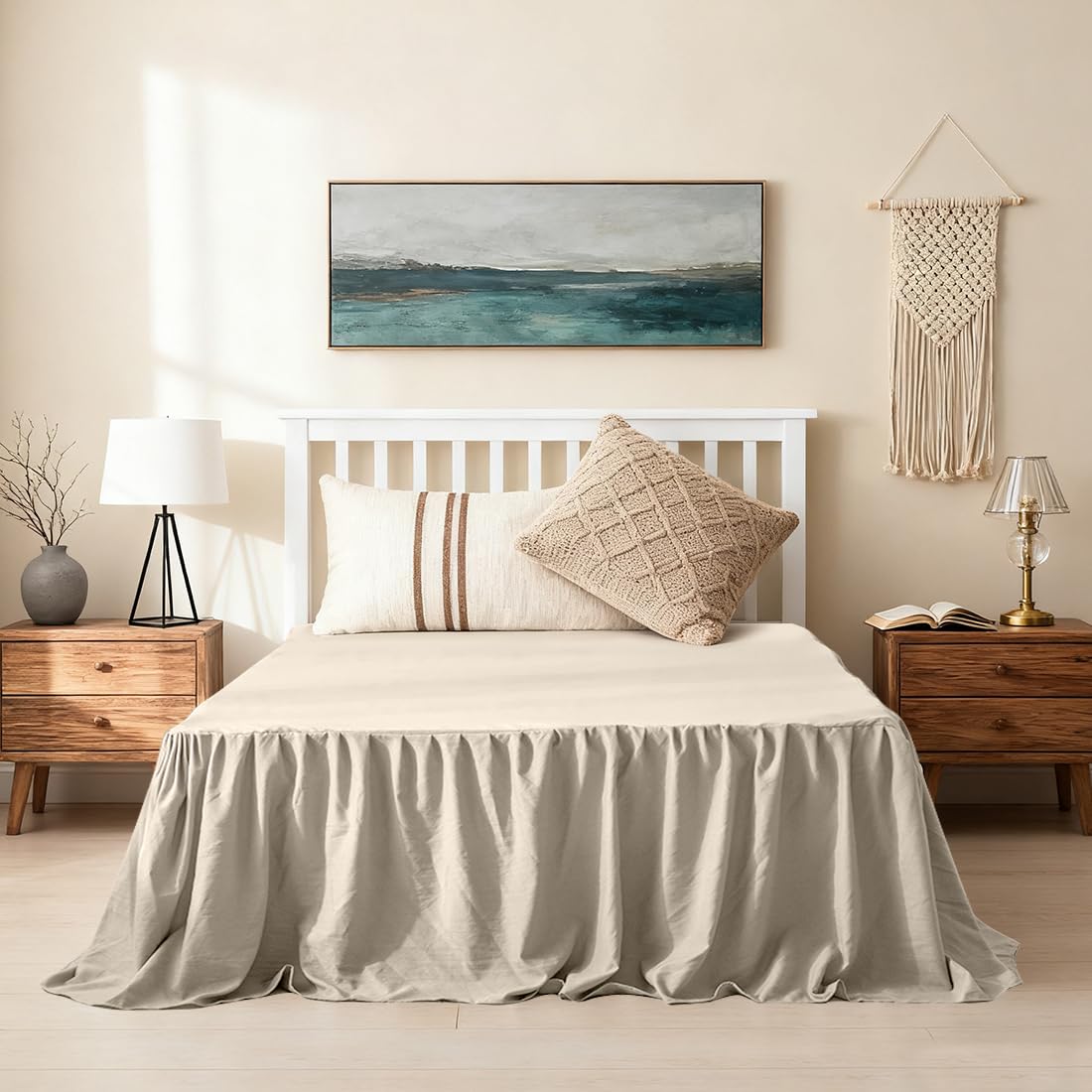 RANJIMA Mantovana copriletto elegante gonna 140 x 200 cm con volant altezza 45 cm wrap Around Style gonna da letto da avvolgere mantovana per letto fodera per rete a doghe