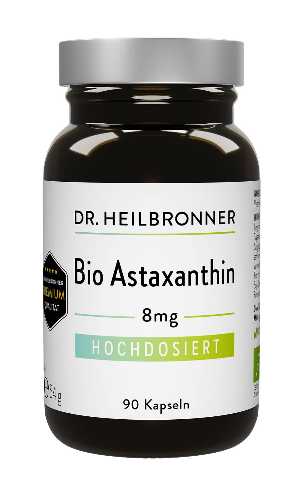 Dr. Heilbronner Bio Astaxanthin Kapseln 8 mg, Glasflasche, Vegan, Glutenfrei & Lactosefrei