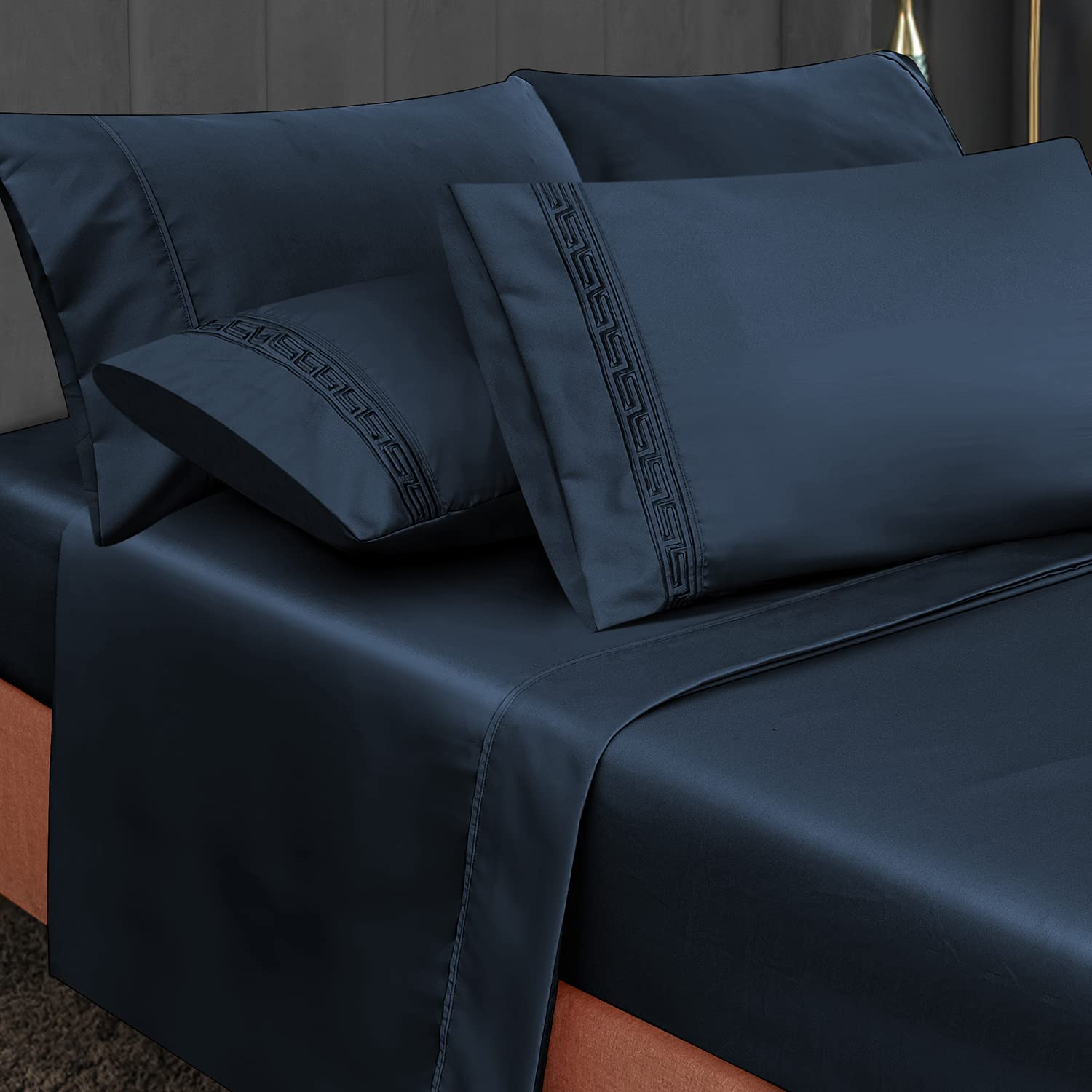 MCO Bedding Twin Bed Sheets Set - Rayon Derived from Bamboo Sheets - Cooling Breathable Bedding Set with 16" Deep Pocket Design (4 Pieces, Twin, Navy Blue)