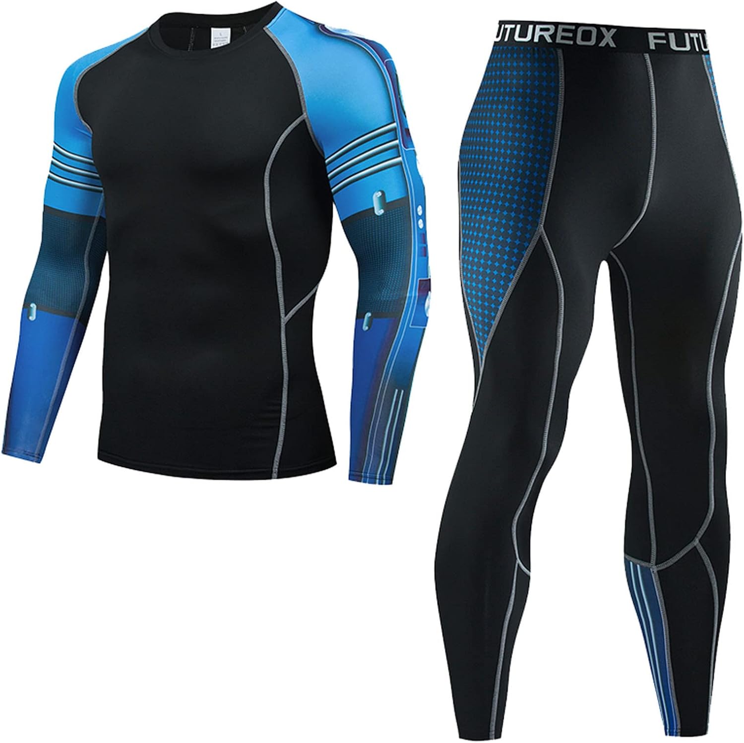 [Yammkia] スポーツインナー メンズ 上下セット 長袖 スポーツタイツ 接触冷感 コンプレッションウェア スポーツウェア 通気防臭 吸汗速乾 コンプレッション UVカット 加圧スパッツ スポーツ ジョーギング