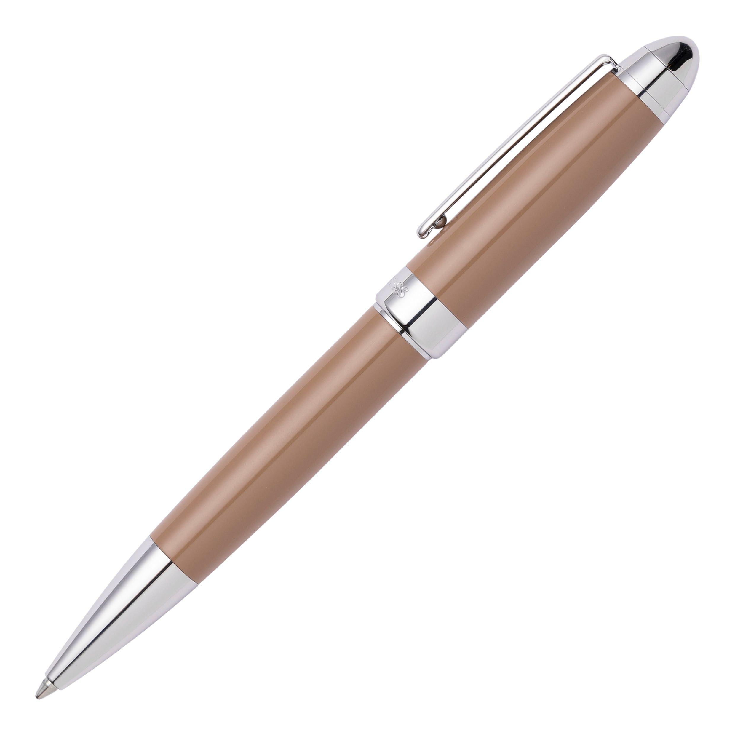 Hugo Boss Kugelschreiber Icon Camel/Chrome aus Messing hergestellt, Farbe: Beige/Rosa, Abmessungen: 12 x 138 mm, HSN0014Z